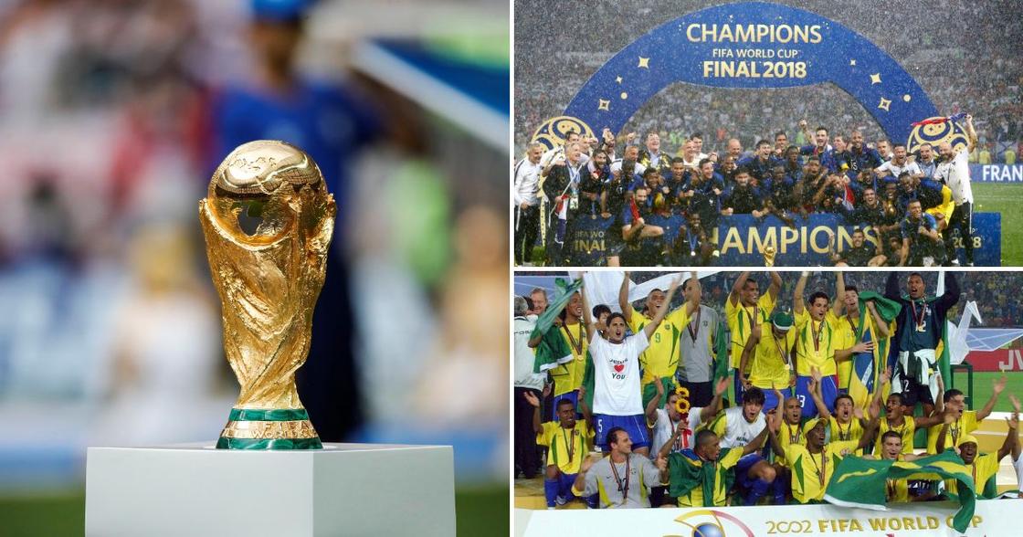 Ronaldo Nazario looks at his 2002 FIFA World Cup winners trophy