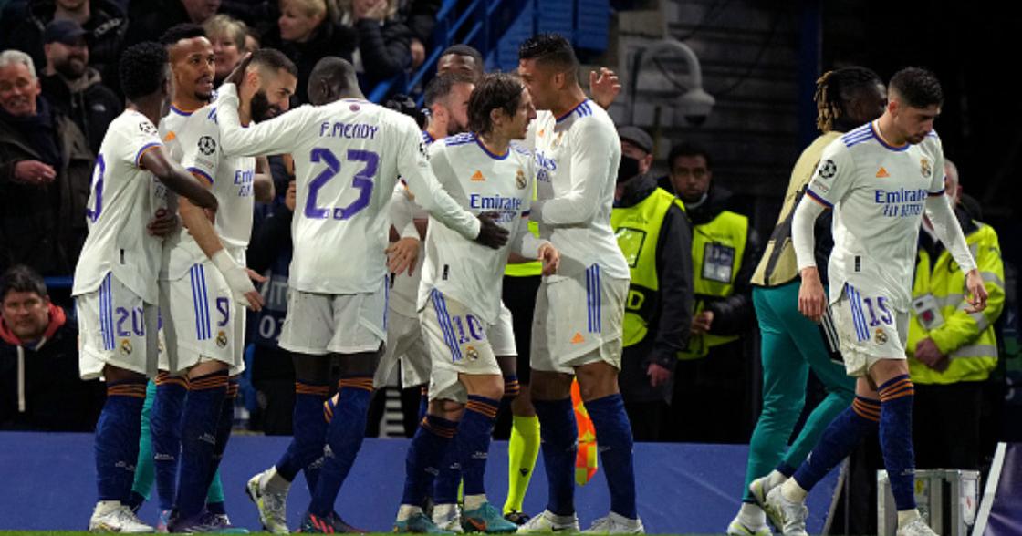 Karim Benzema celebrates scoring his team's third goal during the UEFA Champions League Quarter Final match between Chelsea FC and Real Madrid. Photo by Chloe Knott - Danehouse.