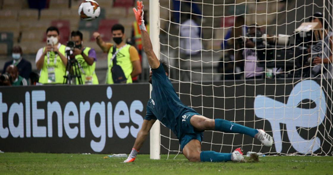Goalkeeper Mohamed Abou Gabal of Egypt saves a penalty kick during the Africa Cup of Nations (CAN) 2021 (Photo by Haykel Hmima/Anadolu Agency via Getty Images)