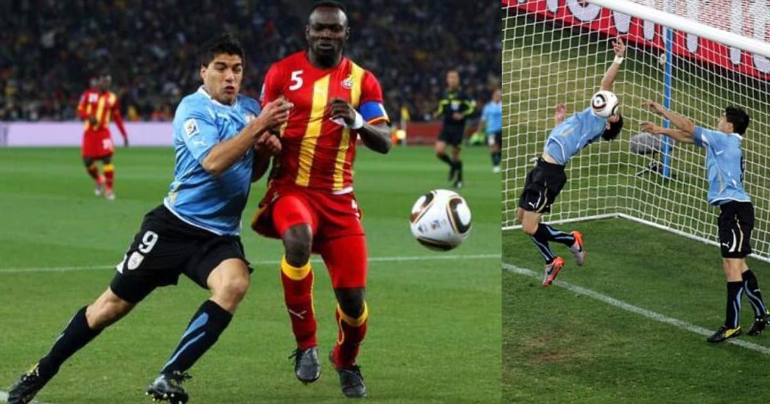 Luis Suarez versus Ghana at 2010 World Cup. SOURCE: Twitter/ @ghanasoccernet @reuters