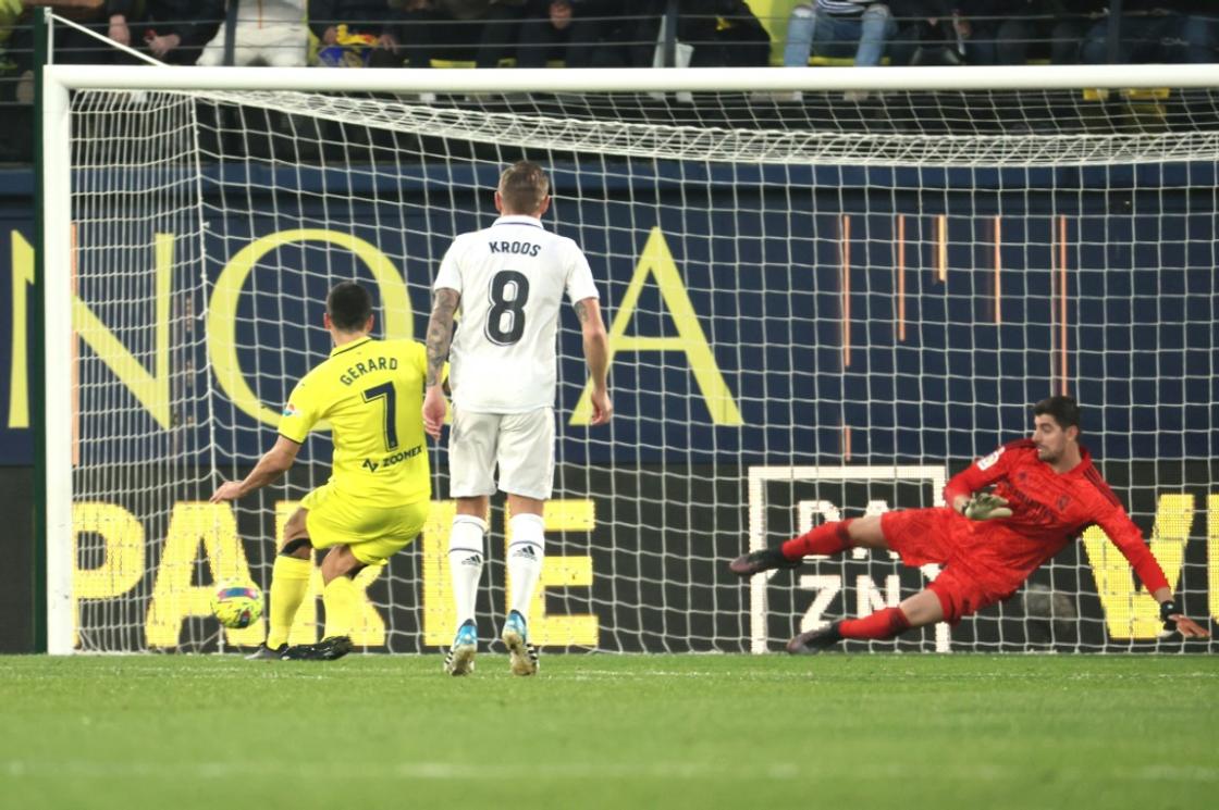 Villarreal's Spanish forward Gerard Moreno beats Thibaut Courtois from the penalty spot