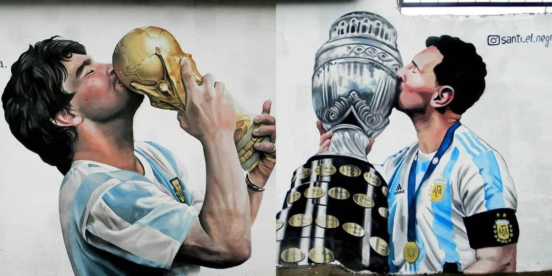 The impressive mural of Maradona and Messi