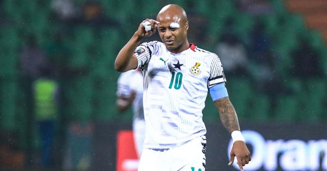 Andre Ayew walking off after red card against Comoros. Credit: @GhanaBlackstars