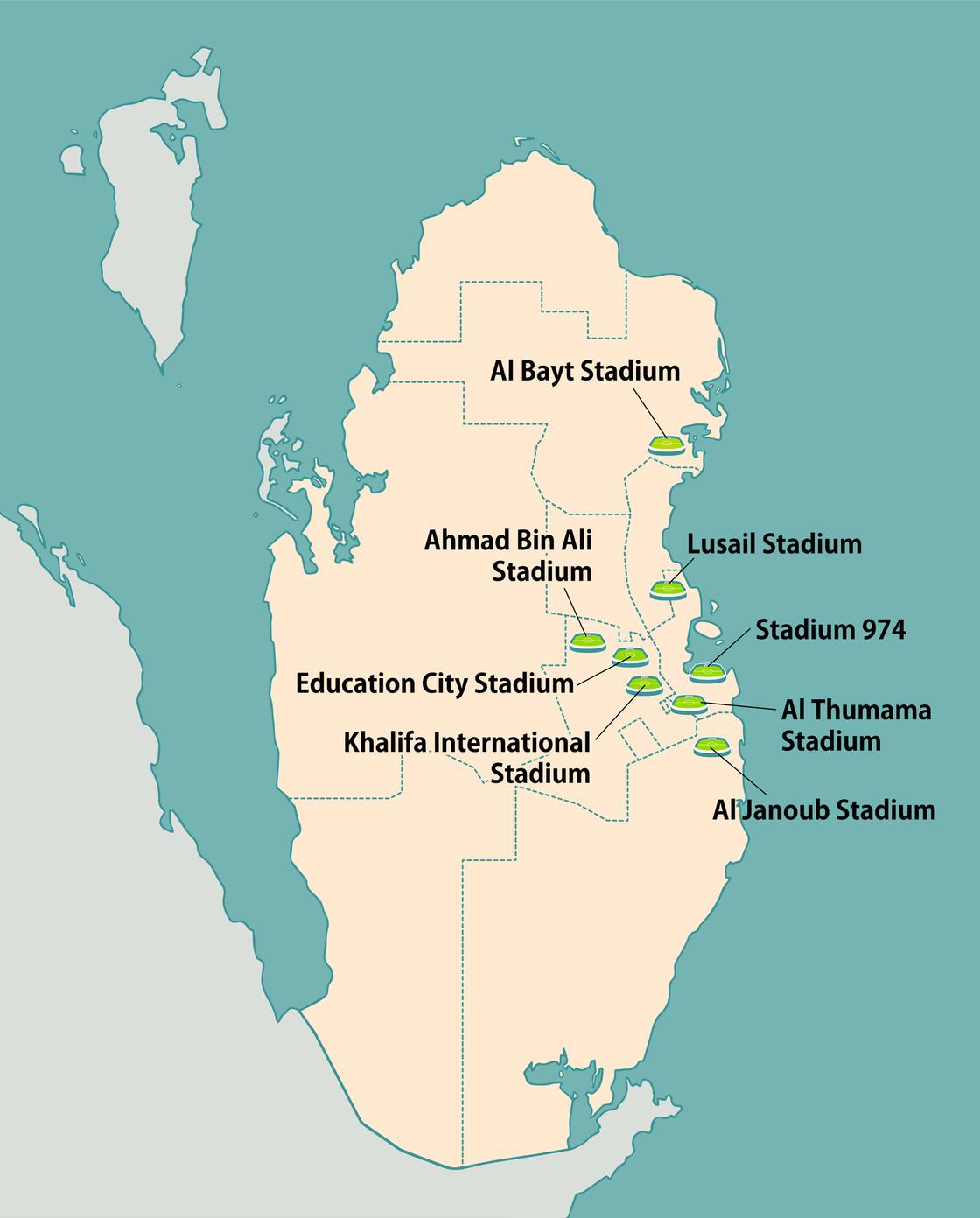 Qatar World Cup 2022 stadiums' map