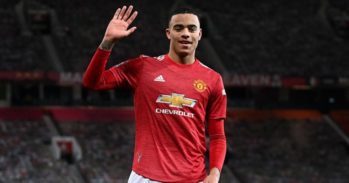 Mason Greenwood celebrates after scoring their sides first goal during The Emirates FA Cup Fourth Round match between Manchester United and Liverpool at Old Trafford (Photo by Laurence Griffiths/Getty Images)