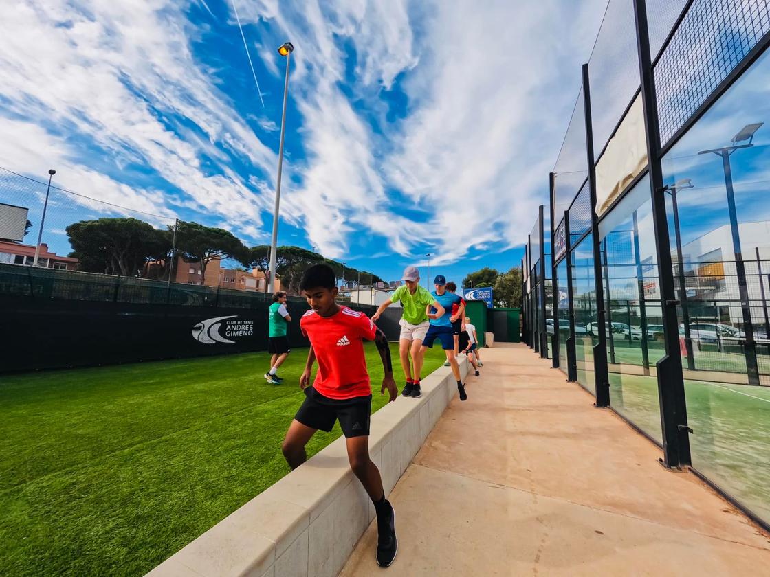 Students doing warm-up drills during a training session at the Barcelona tennis academy. It is considered the best tennis academy in Spain (Photo by Barcelona tennis academy via Facebook)