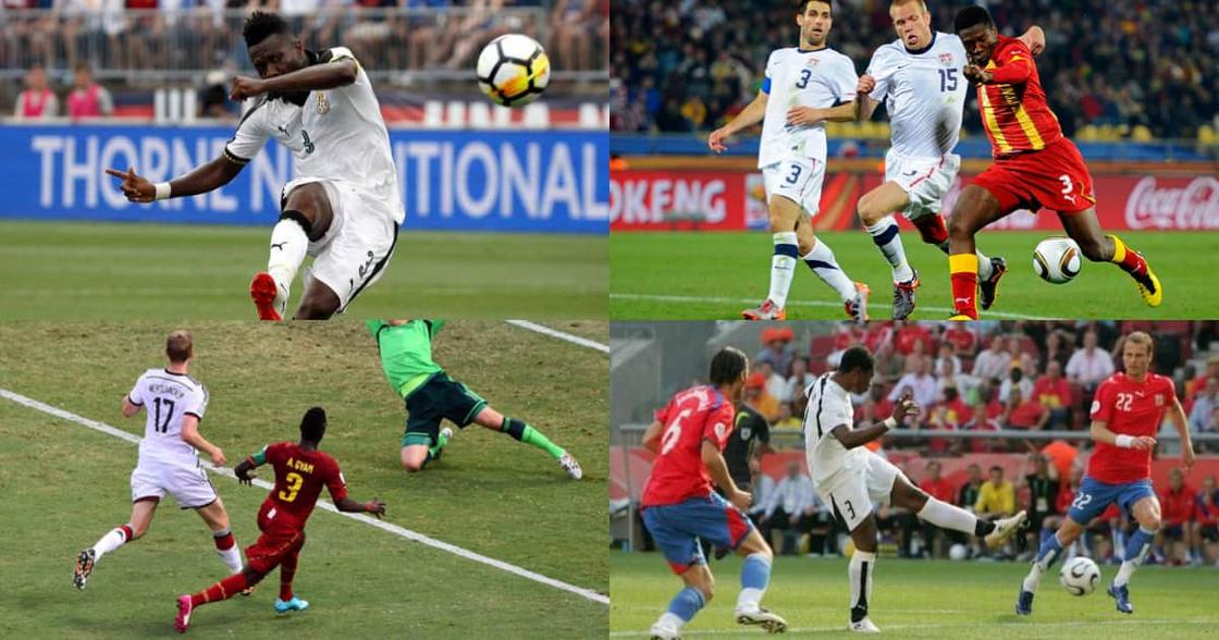 Asamoah Gyan playing for Ghana at the World Cup. SOURCE: Twitter/ @FIFAcom @ghanafaofficial