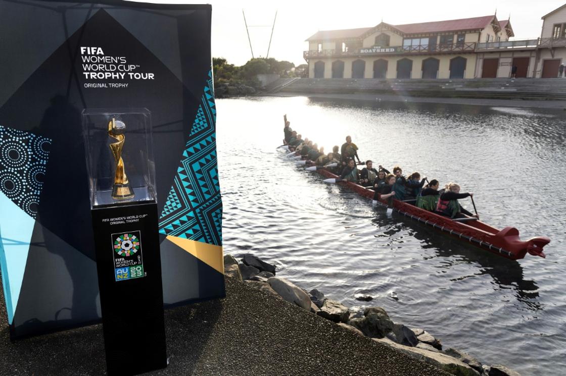 The Women's World Cup trophy displayed in Wellington