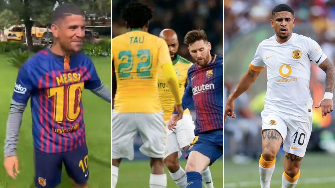 Kaizer Chiefs star Keagan Dolly wears Lionel Messi Barcelona shirt
