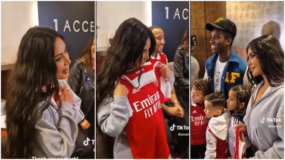 Video of lovely moment Eddie Nketiah meets Kim Kardashian and presents her with Arsenal jersey emerges