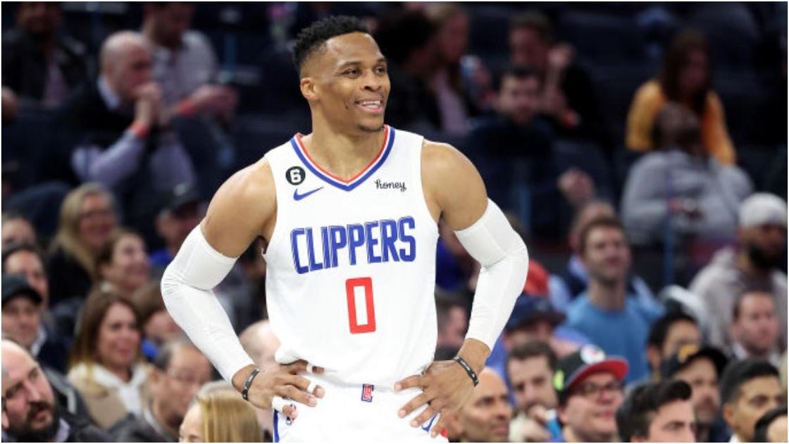 Russell Westbrook reacts after getting first win as LA Clippers player