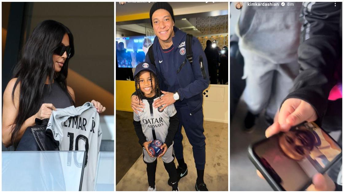 Kim Kardashian’s son Saint West attends PSG game, meets Mbappe and video chats Neymar