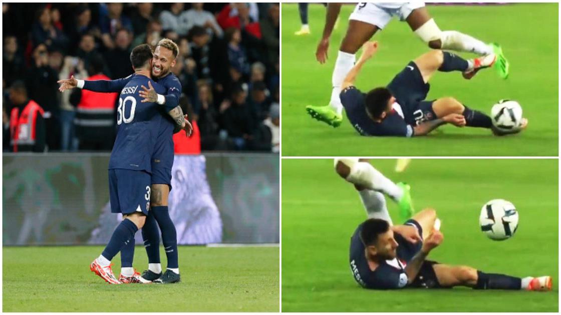 Lionel Messi makes incredible ankle pass to Neymar while lying on ground during PSG vs Nice