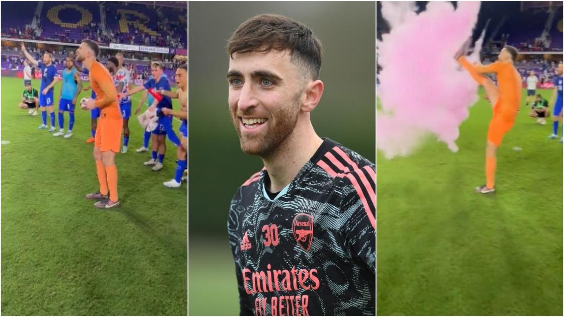 Watch as Arsenal goalie hosts on-pitch gender reveal after USA win