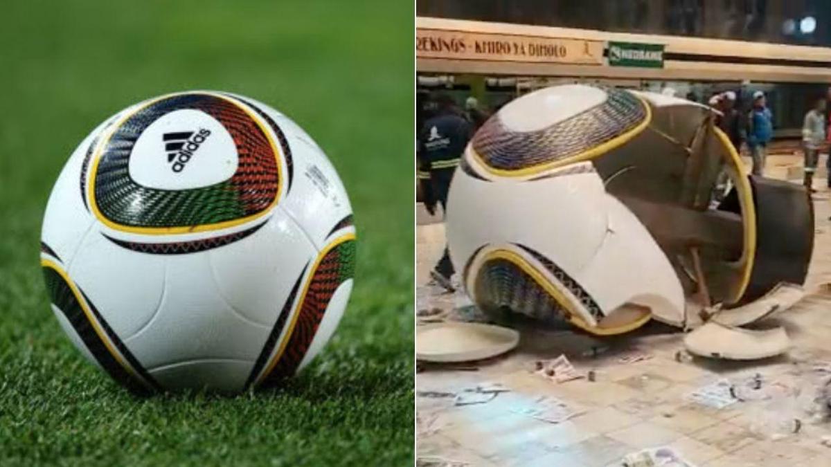 El video muestra la destrucción de la réplica del balón Jabulani de la Copa Mundial de la FIFA 2010 en las protestas