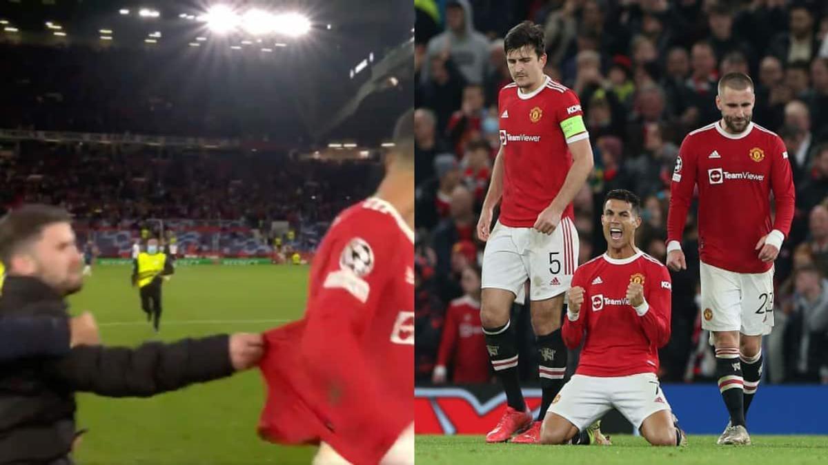 Cristiano Ronaldo grabbed by pitch invader after Manchester United's  comeback win over Atalanta, Football