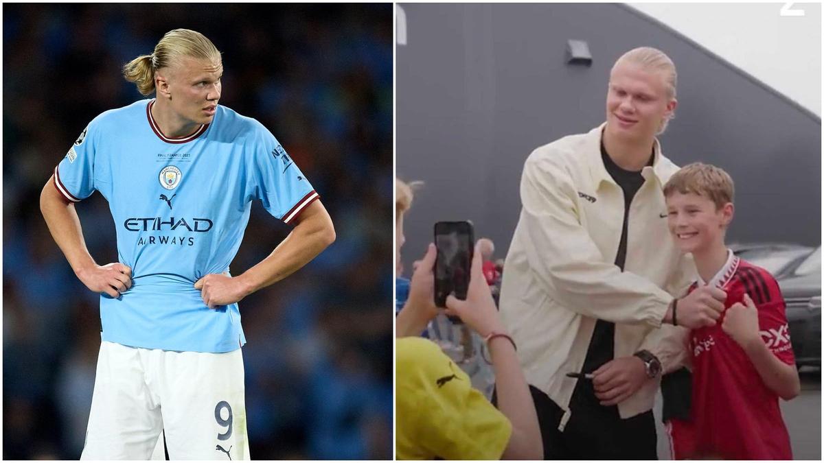 Global Football Reports - 2⃣0⃣0⃣9⃣:⠀ ⠀ Erling Haaland pictured in a Manchester  City shirt and was a big fan of them.⠀ ⠀ 2⃣0⃣2⃣1⃣:⠀ ⠀ Erling Haaland plays  for Borussia Dortmund and is