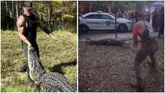MMA fighter wrestles monster alligator to protect students outside school, video