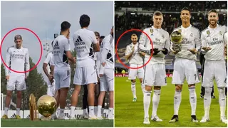 Fans think Valverde will be next Ballon d'Or winner after he was spotted admiring Benzema's prize at training