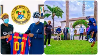 Asisat Oshoala: Babajide Sanwo-Olu flaunts football skills in Lagos