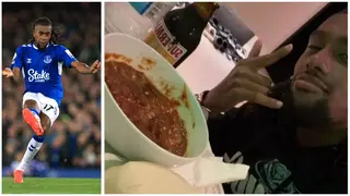 Alex Iwobi Consumes Big Plate of Eba and Draw Soup After Win Over Crystal Palace