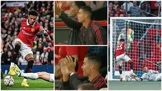 Video: Man United superstar Ronaldo gives Jadon Sancho a standing ovation after classic goal against Liverpool