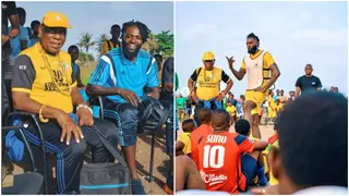 Arsenal Legend Emmanuel Adebayor Visits First Coach in Togo, Plays on Grassless Pitch With Youngsters