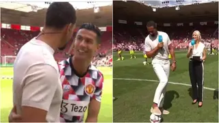 Delightful moment as Cristiano Ronaldo pranks ex teammate Rio Ferdinand on Live TV