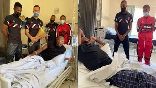 Sead Ramovic and TS Galaxy players visit Paseka Mako in hospital, wish Orlando Pirates player speedy recovery