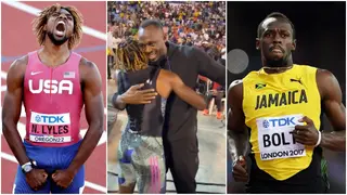 Usain Bolt warmly embraces Noah Lyles after he sets new World Lead in 200 metres