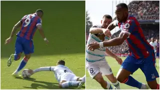 Crystal Palace Forward Jordan Ayew Reacts After Thiago Silva's Handball Incident During Chelsea Clash