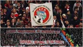 Bayern Munich Fans Display Banners Against Glazers, Sheikh Mansour and UEFA