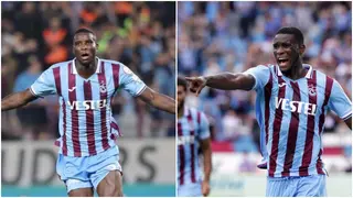 Paul Onuachu reacts after scoring Ibrahimovic esque goal for Trabzonspor