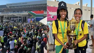 Several Thousand Supporters Welcome Banyana Banyana Home at OR Tambo Airport After 2022 WAFCON Victory