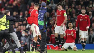 Pitch invader tackled to the ground after grabbing Cristiano Ronaldo's shirt during Atalanta comeback