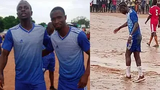 Liverpool star Sadio Mané spotted playing football in the mud with friends in hometown of Bambali, Senegal