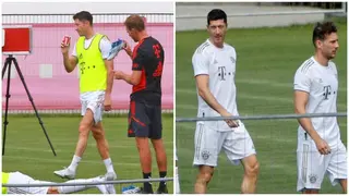 Wantaway Bayern Munich striker cuts sullen figure in Bayern Munich training