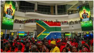 Bafana Bafana welcomed home at OR Tambo International to sea of red EFF berets