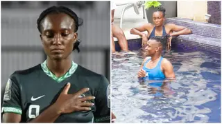 Emotional photo of Ifeoma Onumonu looking sad after losing penalty emerges as her teammates relax inside pool