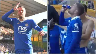 Jamie Vardy hilariously drinks energy drink before trolling Wolves fans