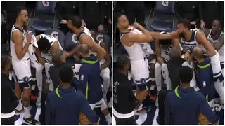 Rudy Gobert punches Timberwolves teammate Kyle Anderson during a timeout vs. Pelicans