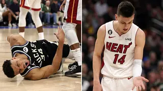 Tyler Herro ruled out of Bucks vs Heat series with broken hand; Giannis Antetokounmpo injures back in Game 1