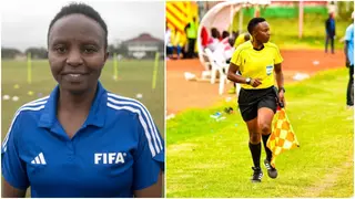 Kenya referee, Mary Njoroge, officiates Sweden vs. Argentina Women's World Cup match