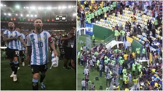 Brazil vs Argentina: Lionel Messi leads players out after massive crowd fight interrupts game