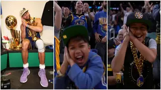 Watch young fans do famous 'night night' celebration after Steph Curry's insane shot