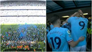 Man City Stars Guided Off As Fans Invade Pitch During EPL Title Presentation