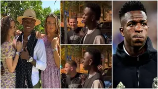 Hilarious video spotted of Madrid star Vinicius pushing male friend away to pose with a female fans for photo