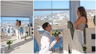 Premier League star makes romantic proposal to beautiful lover in Mykonos overlooking the ocean