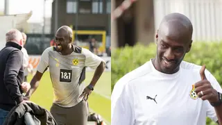 Bundesliga side Borussia Dortmund celebrate Ghana coach Otto Addo after World Cup heroics