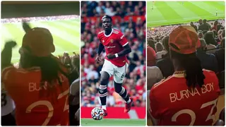 Burna Boy Storms Old Trafford With His Mum to Support Pogba, Celebrates in Style After Ronaldo's Brace